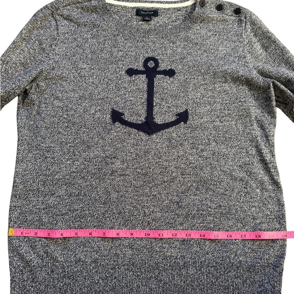 Nautica Women's Heathered Gray Crewneck Sweater with Navy Anchor - Picture 3 of 6
